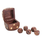 Dice Box With 5 Dices, Brass