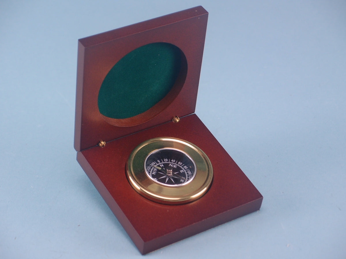 Brass Compass in Wooden Box