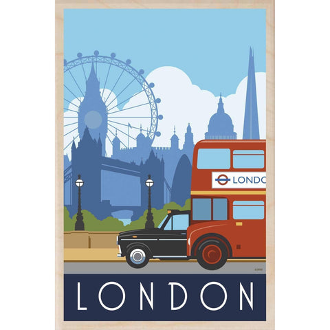 London Bus & Taxi Wooden Postcard