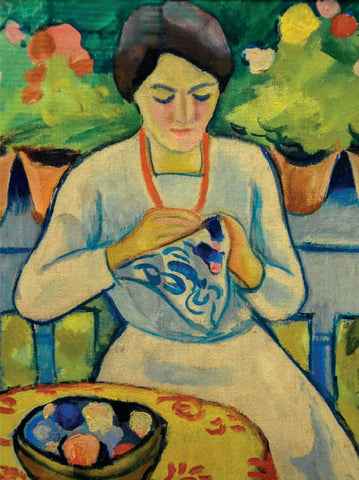 Woman Embroidering on Balcony 1910